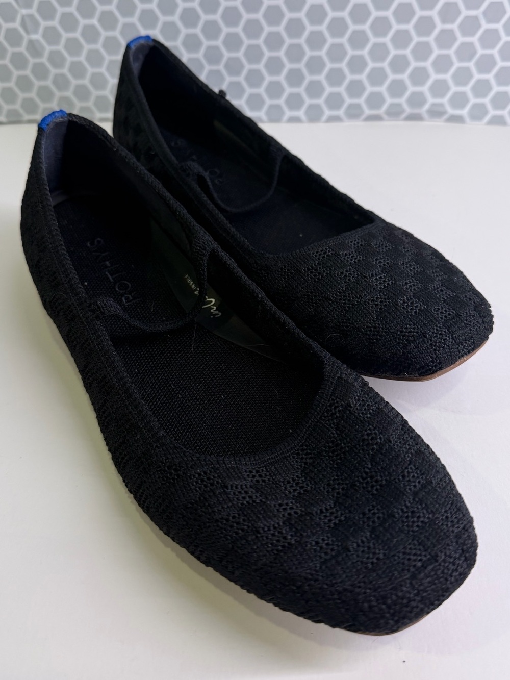 Rothy's Black knit check pattern Mary Jane